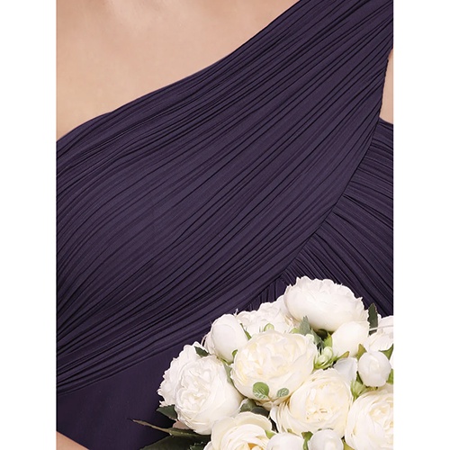 One Shoulder Pleated Chiffon Long Evening Gown (Dark Purple) (Made To Order)