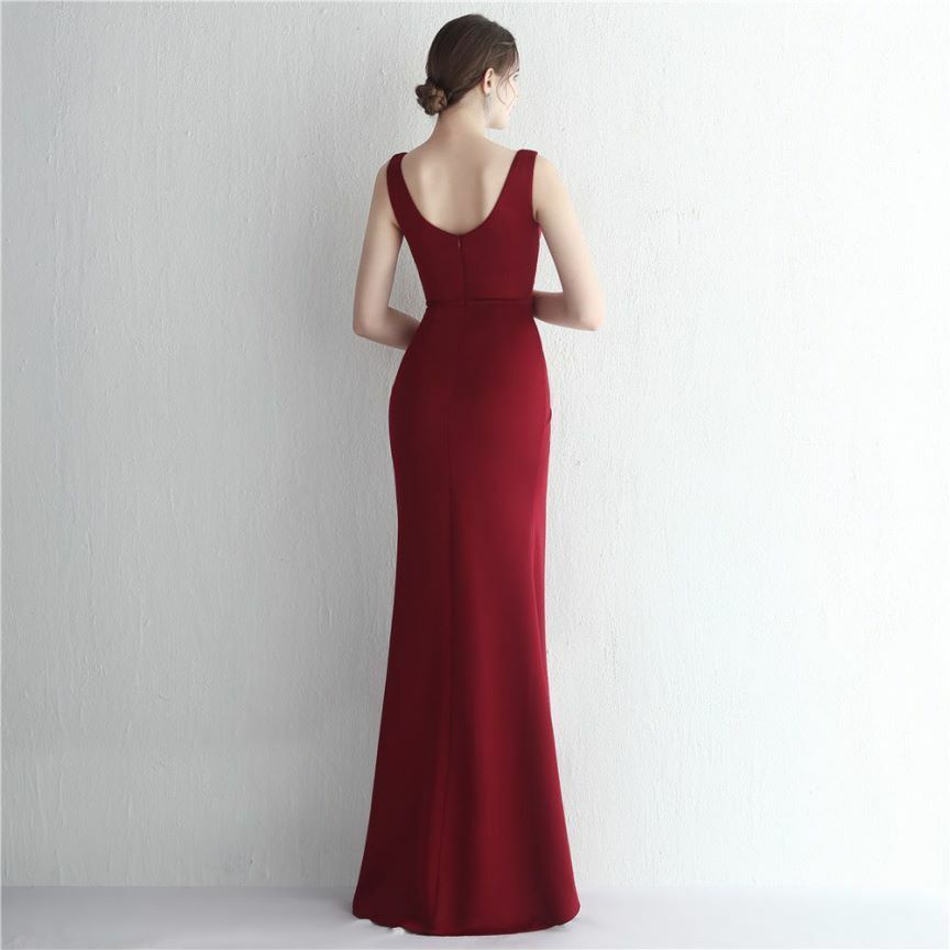 Sweetheart Overlap Slit Evening Gown (Maroon) (Made To Order)