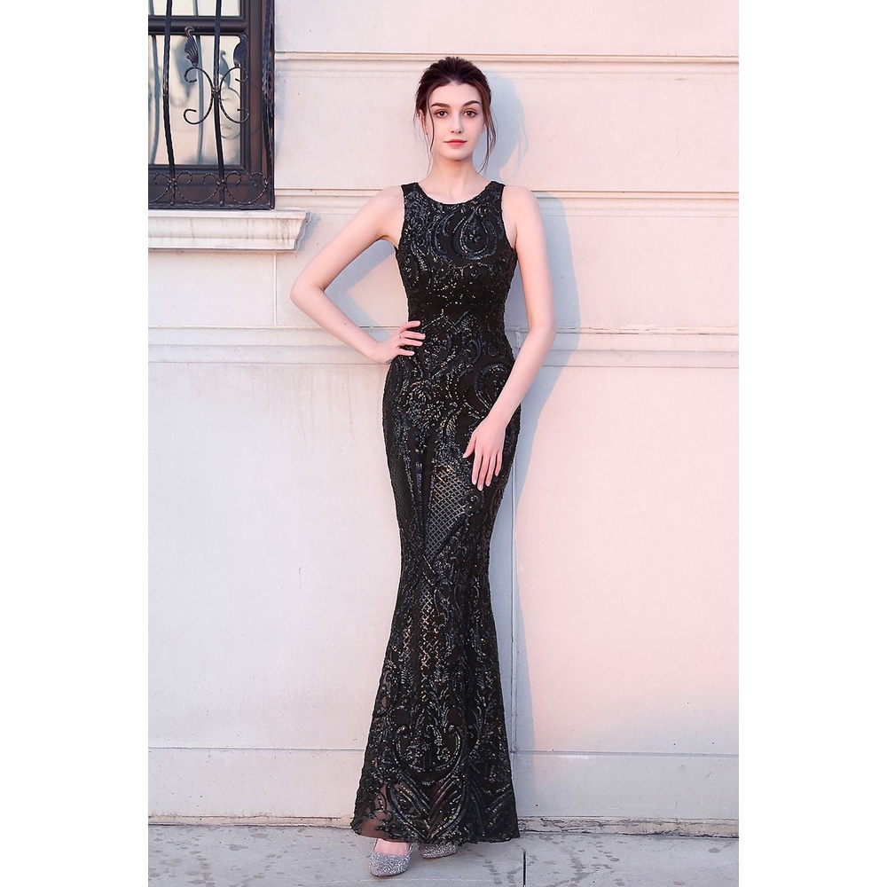 Backless Sequins Mermaid Gown (Black) (Made To Order)