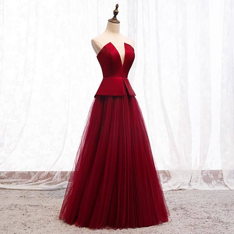 Strapless Peplum Soft Tulle Evening Gown (Retail)