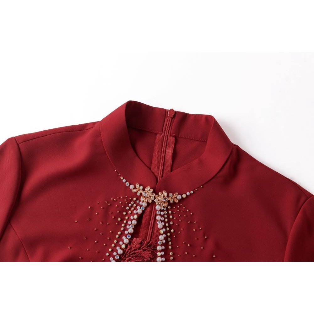 Elegant Lace Maroon Cheongsam (Made To Order)