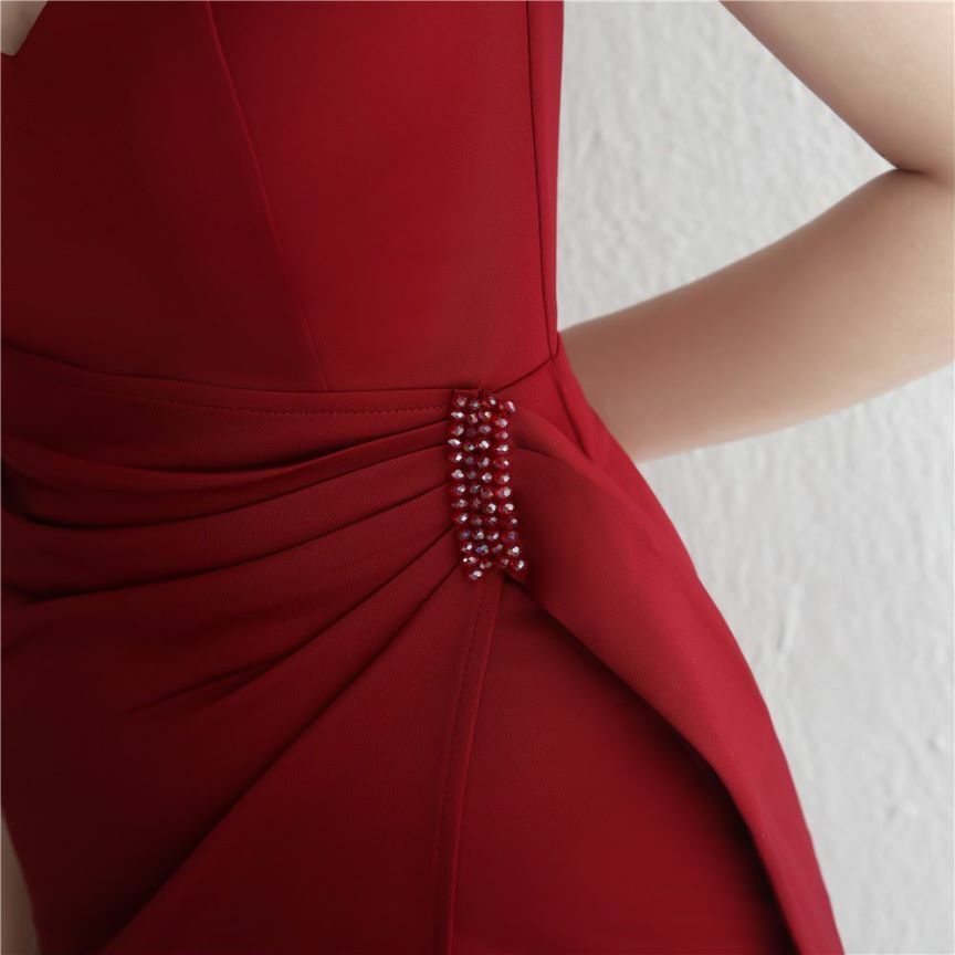 Sweetheart Overlap Slit Evening Gown (Maroon) (Made To Order)