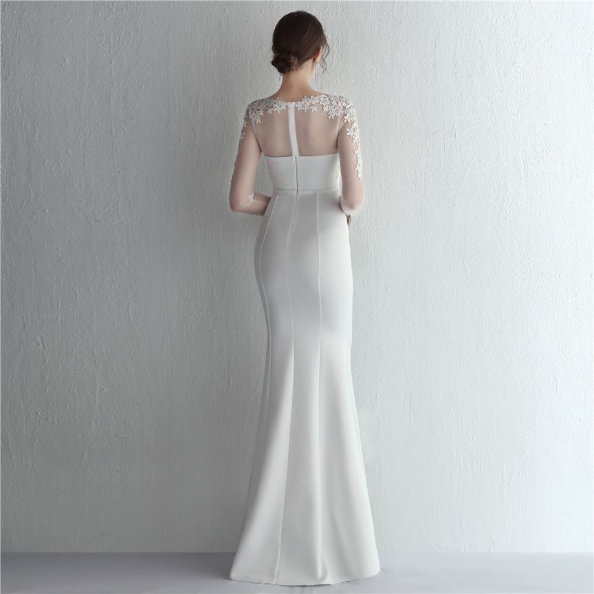 Elegant Long Sleeve Lace Mermaid Evening Gown (White) (Made To Order)
