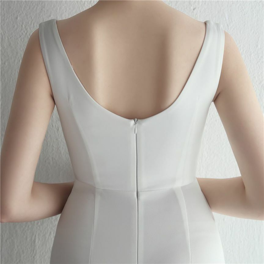 Sweetheart Overlap Slit Evening Gown (White) (Made To Order)