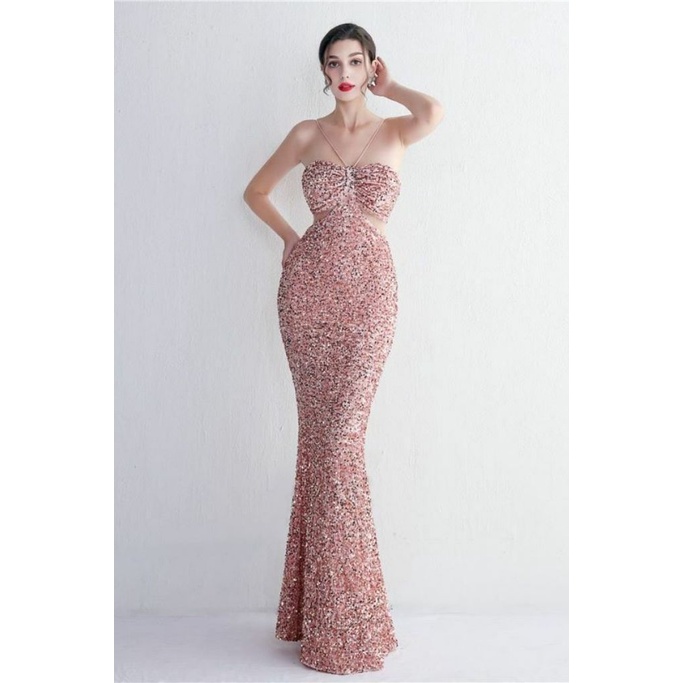 Strapless String With Keyhole Waist Mermaid Gown (Pink) (Made To Order)