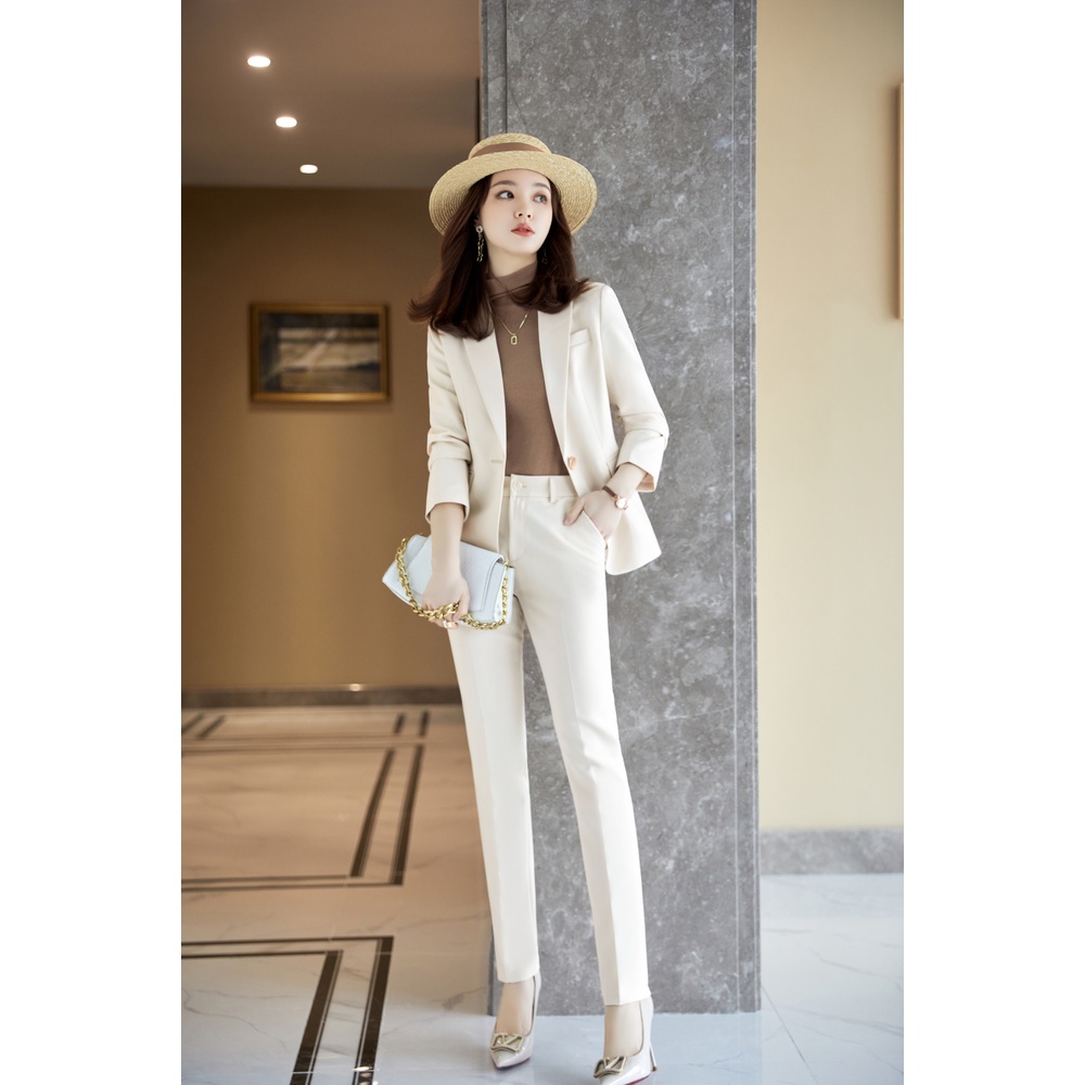 Long Sleeve Collared Blazer and Long Pant (Beige) (Pre-Order)