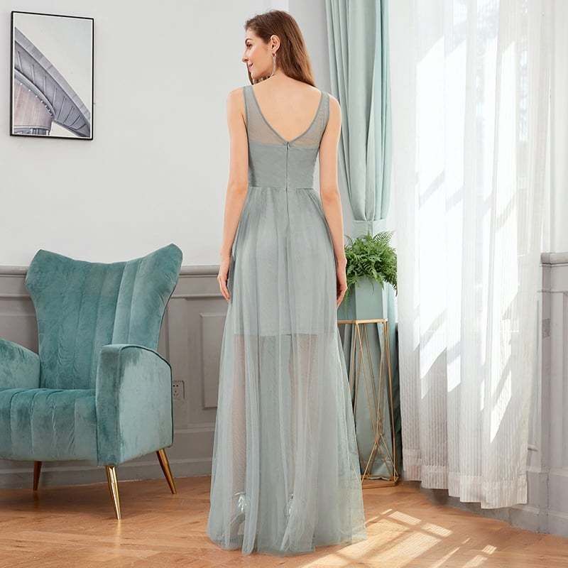 Classy V-neck Tulle See-through Evening Dresses (retail)