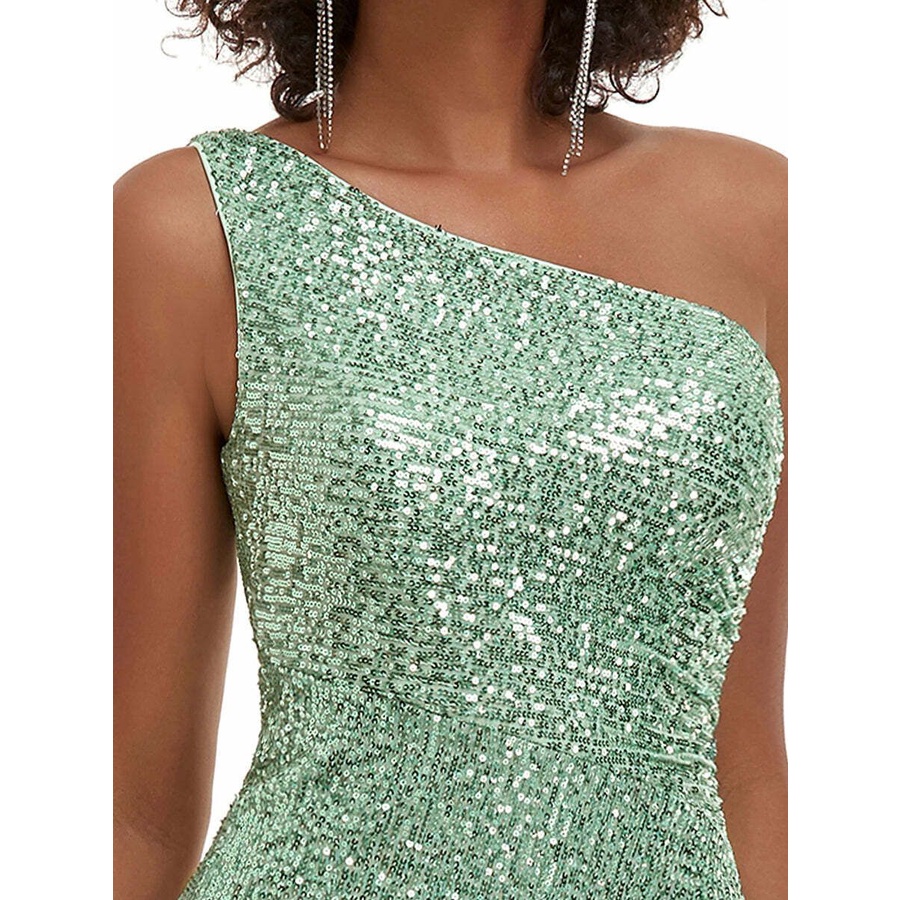 Sexy One Shoulder Sequins with Side Split Gown (Made To Order)