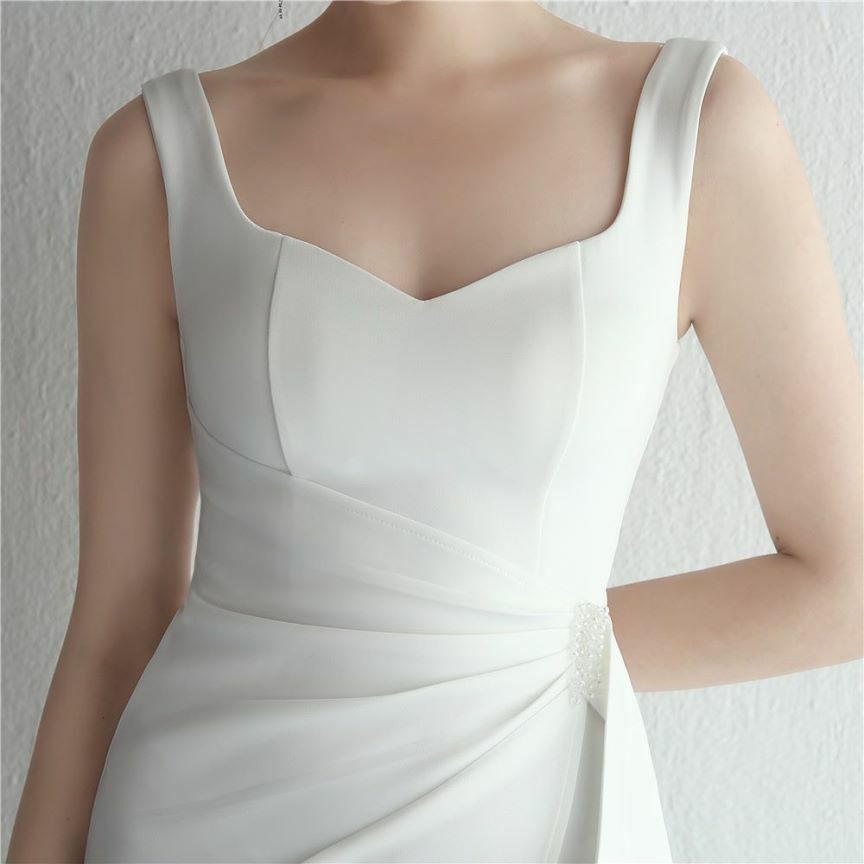 Sweetheart Overlap Slit Evening Gown (White) (Made To Order)