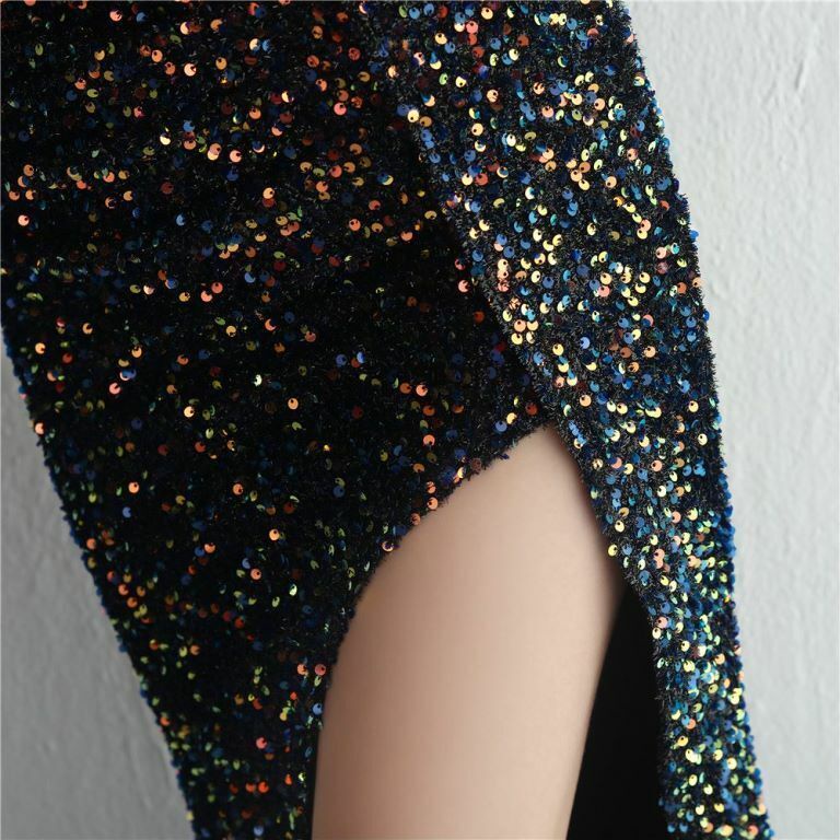 Sleeveless V-Neck Overlap Slit Evening Gown (Black) (Retail)