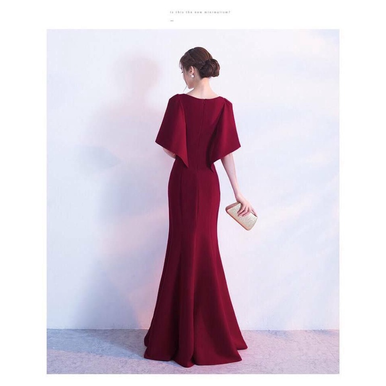 Elegant V-Neck High Slit Evening Dress (Maroon) (Retail)