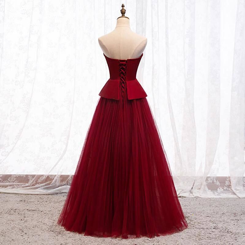 Strapless Peplum Soft Tulle Evening Gown (Retail)