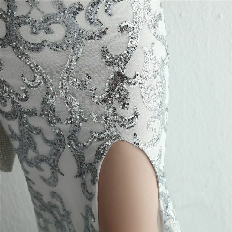 Fashion Crystal Sequins Pattern Evening Gown (Silver) (Made To Order)