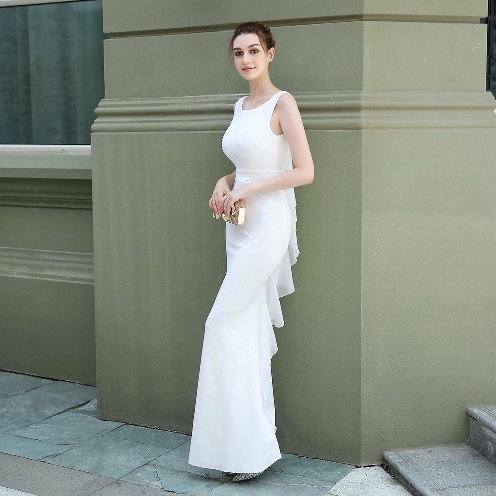 [ReadyStock] Backless Long Mermaid Evening Gown - White