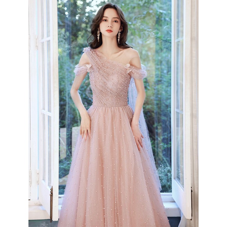 Illusion Off Shoulder Flowy Evening Gown (Retail)