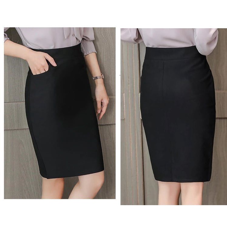 Stretchable OL Fitted Pencil Black Office Work Formal Skirt Retail