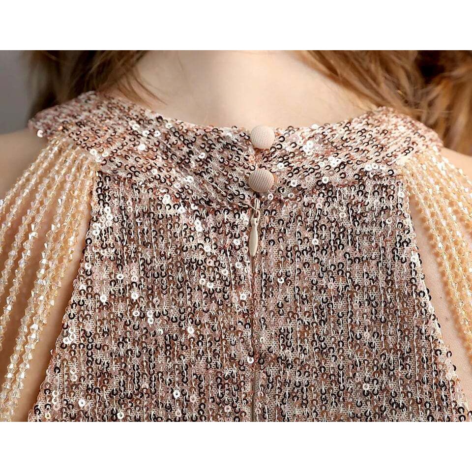 Fashion Crystal Beads Sequins Evening Dress (Rose Gold) (Made To Order)