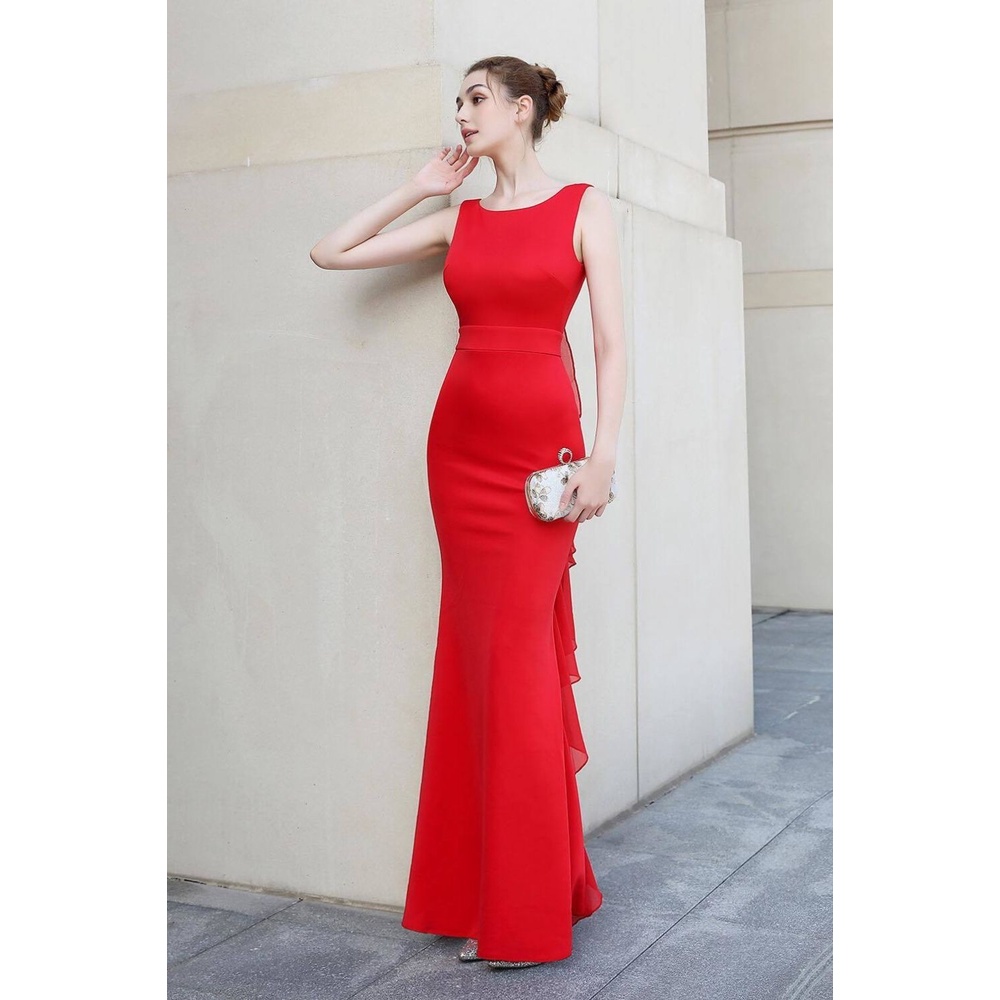 Backless Long Mermaid Evening Gown (Red) (Made To Order)