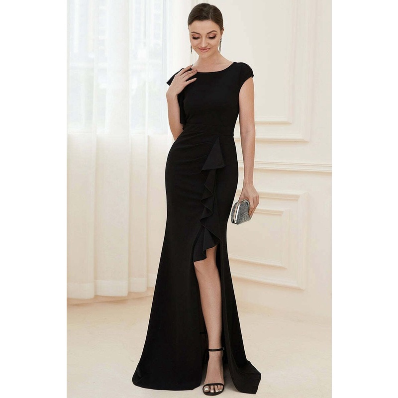 Cover Sleeves Round Neck Split Evening Dress (Made To Order)