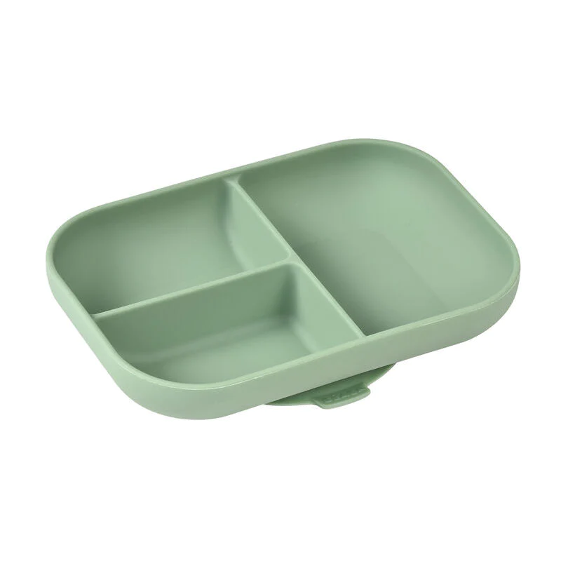 Beaba Silicone Suction Divided Plate - Sage Green-Bebehaus