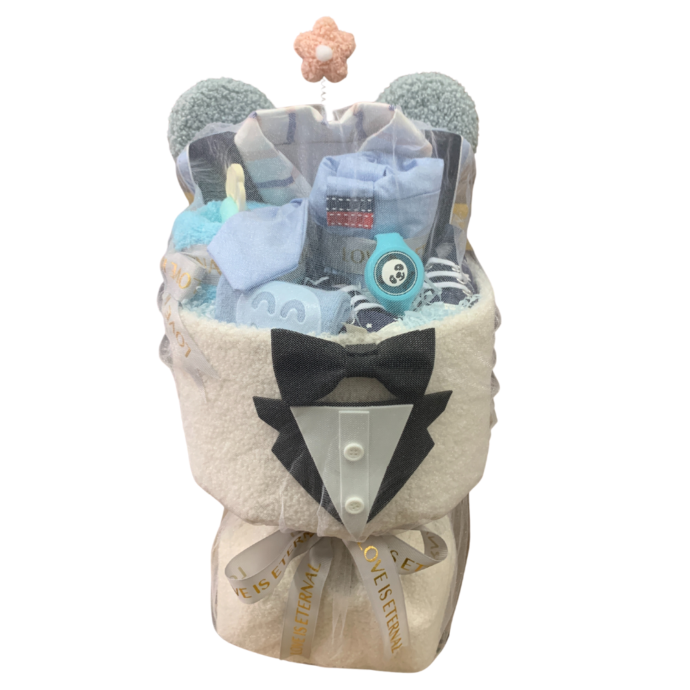 Baby Boy Gift Set- Towel Tuxedo Blue-Bebehaus