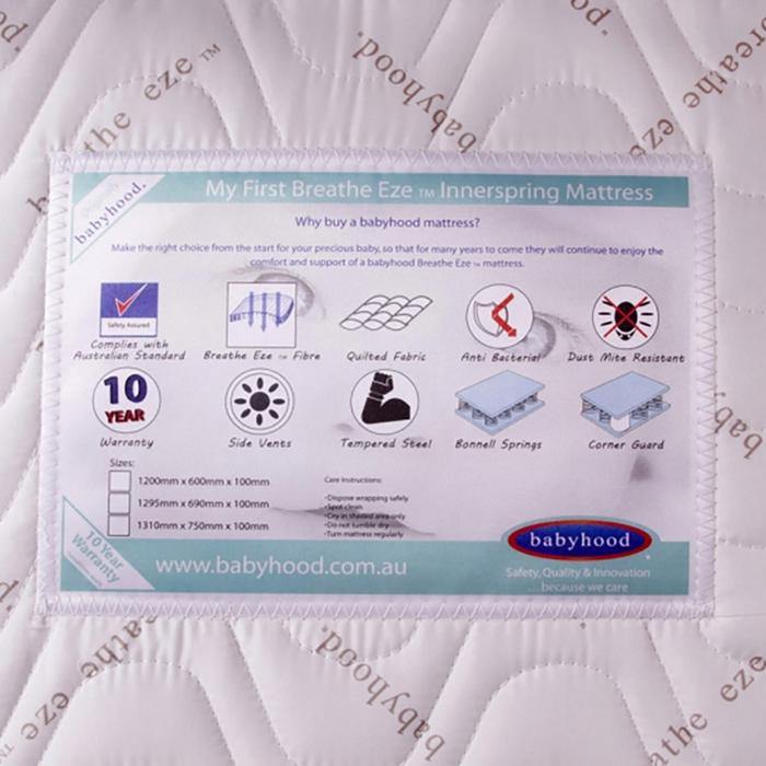 Babyhood My First Breathe Eze Innerspring Mattress Vents & Vinyls (1295x695)-Bebehaus
