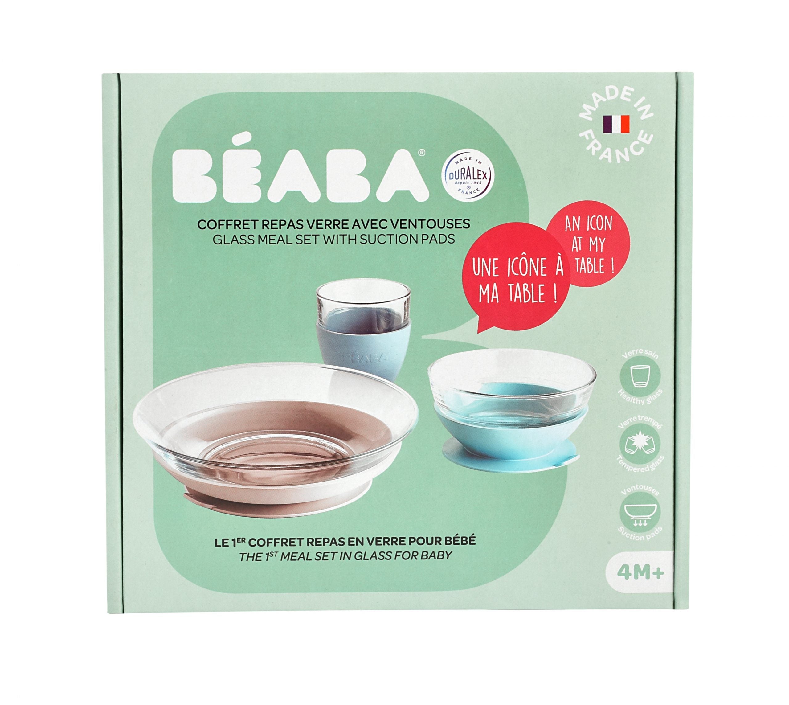 Beaba Glass Meal Set/Suction Duralex (Eucalyptus / Jungle)-Bebehaus