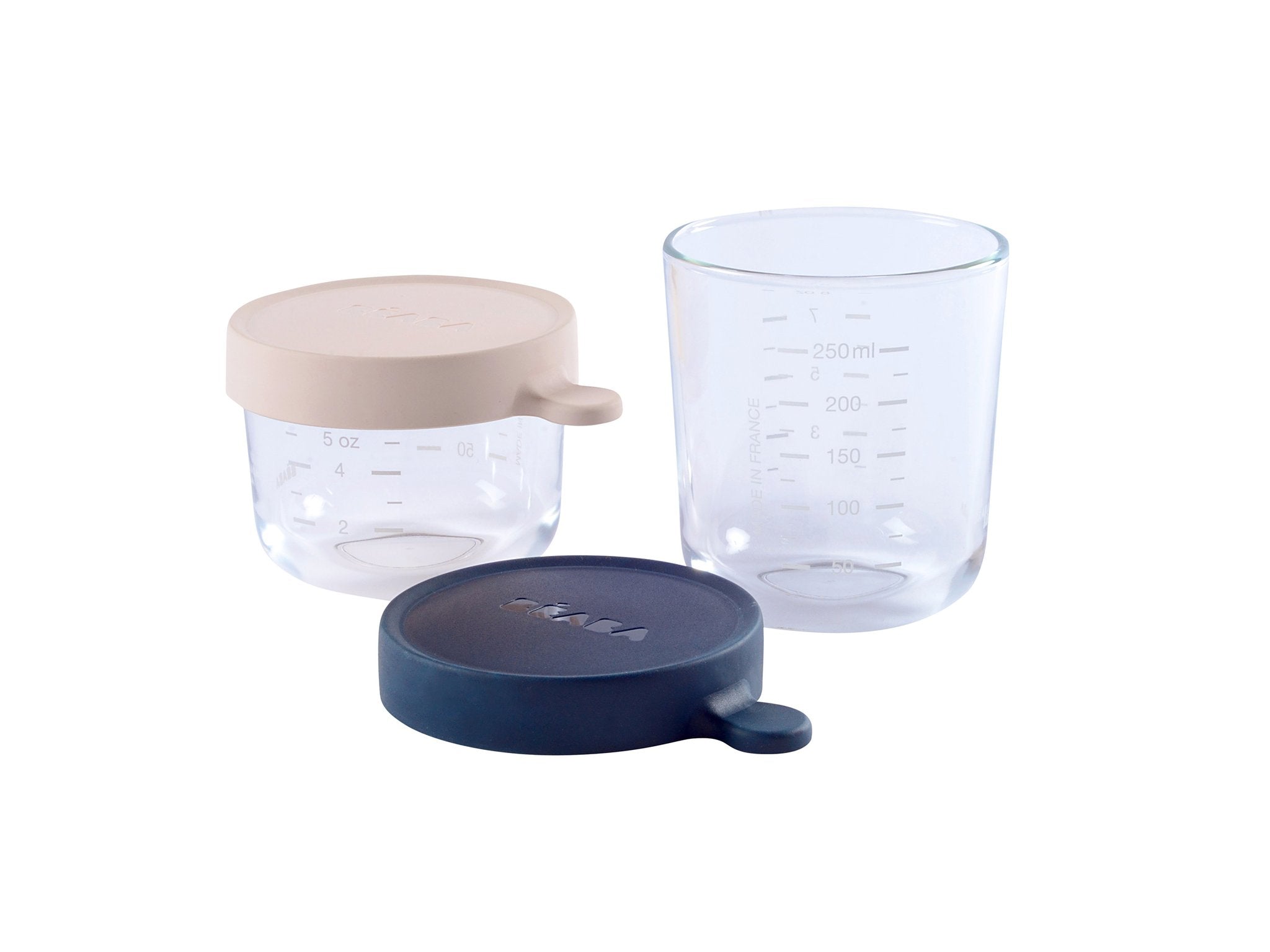 Beaba Set of 2 Glass Container-150ml/250ml (AiryGreen/Light Mist,Blue/Neon,Dark Pink/Pink,Baby Pink/Navy)-Bebehaus