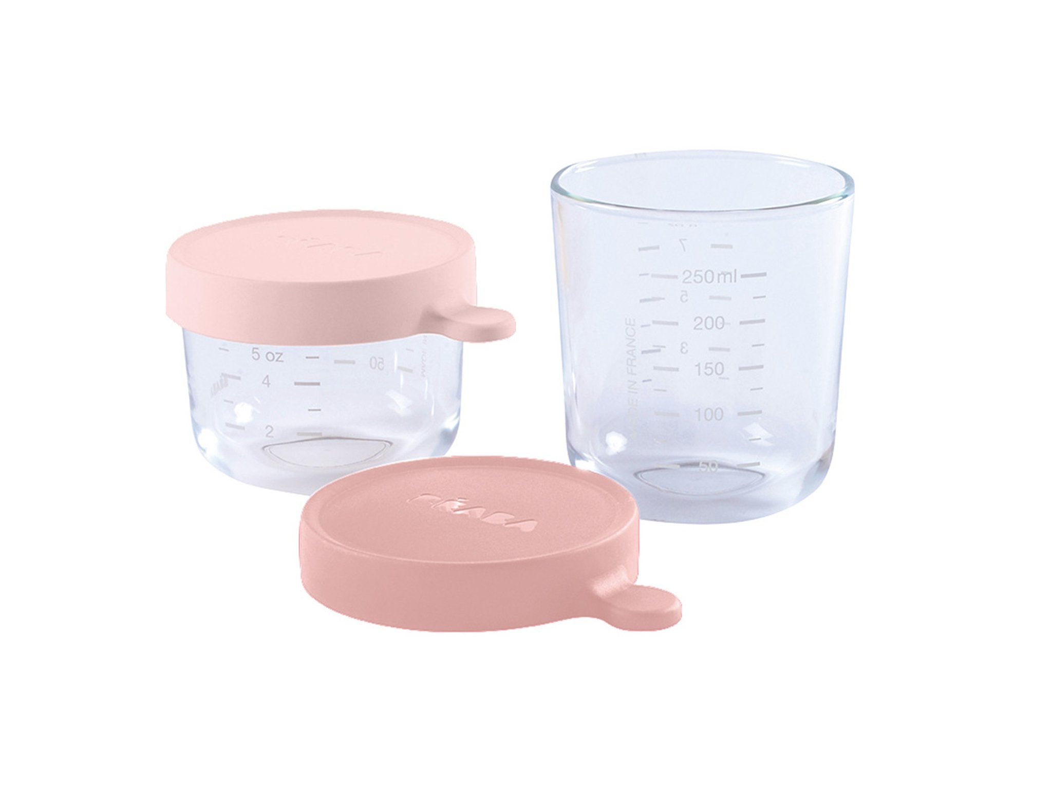 Beaba Set of 2 Glass Container-150ml/250ml (AiryGreen/Light Mist,Blue/Neon,Dark Pink/Pink,Baby Pink/Navy)-Bebehaus