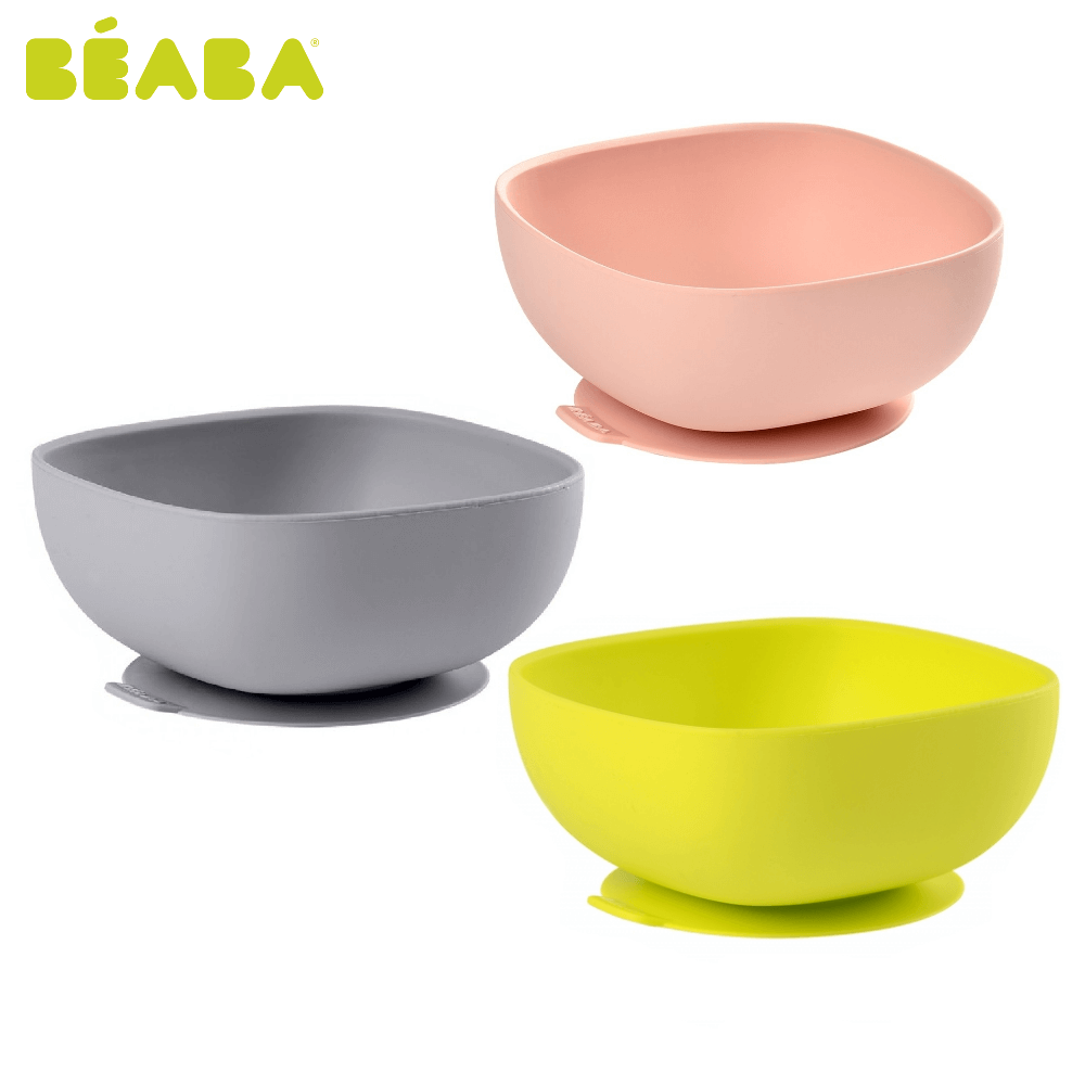 Beaba Silicone Suction Bowl (Grey,Green,Pink)-Bebehaus