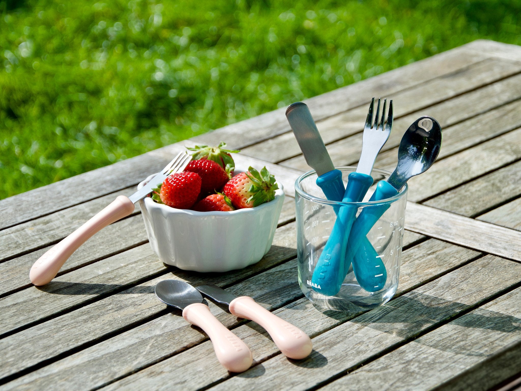 Beaba Stainless Steel Cutlery - (Pink/Blue)-Bebehaus