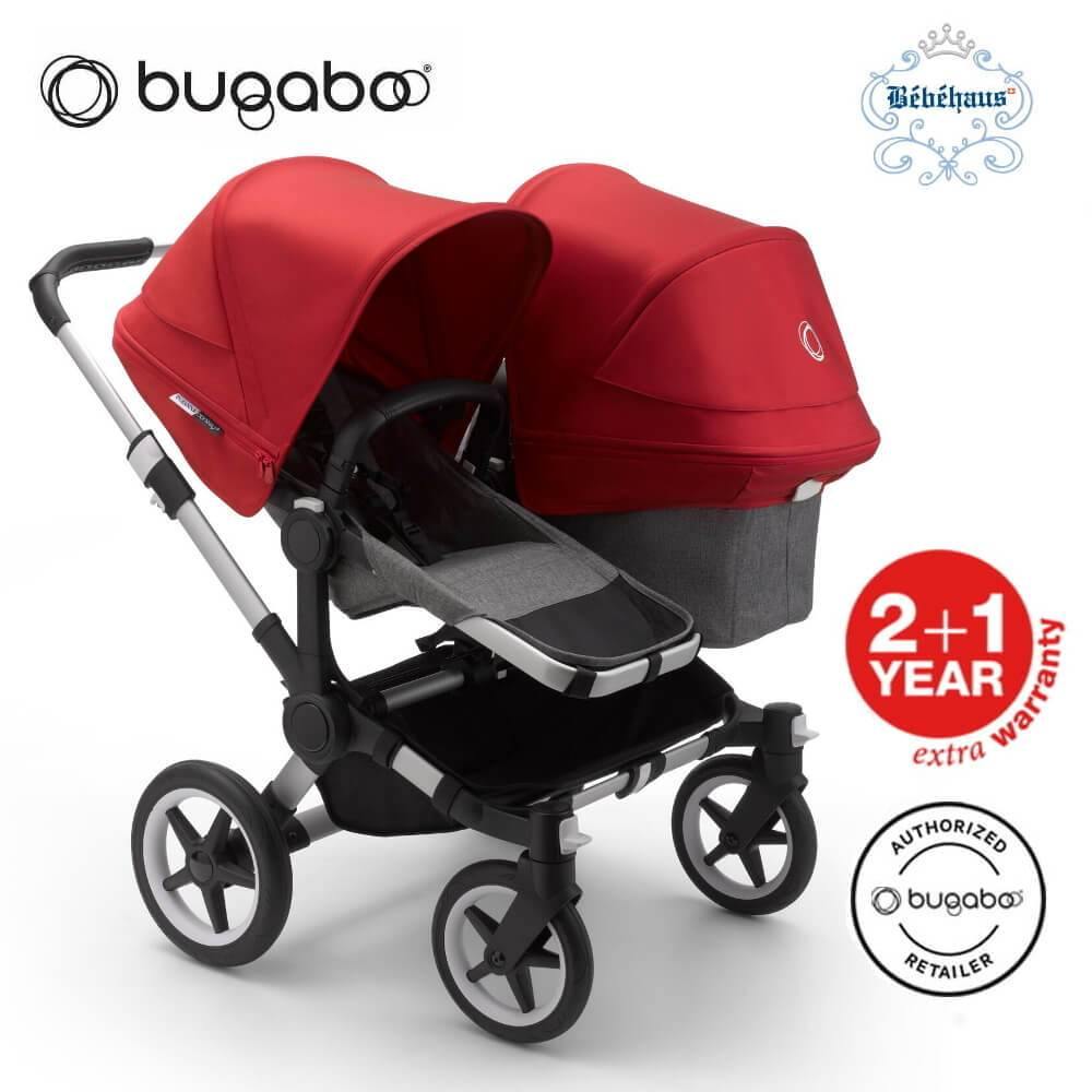 Bugaboo Donkey3 Duo Extension Complete Aluminum/Grey Melange-Red-Bebehaus