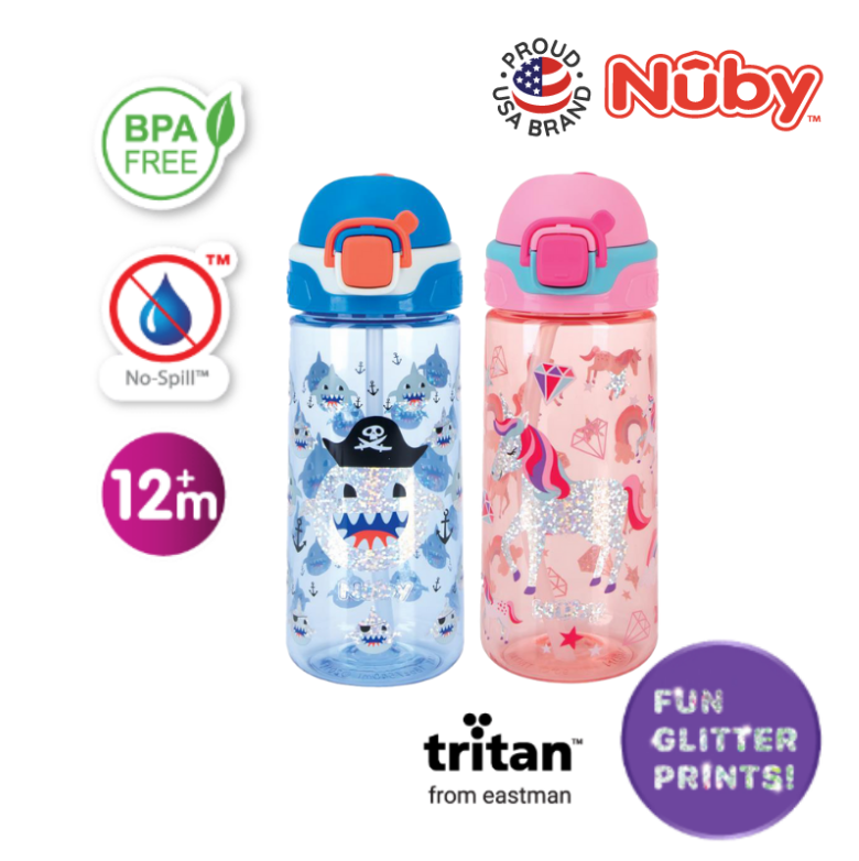 Nuby Tritan With Silicone Spout With Glitter Flip- It Bolt Cup-Bebehaus