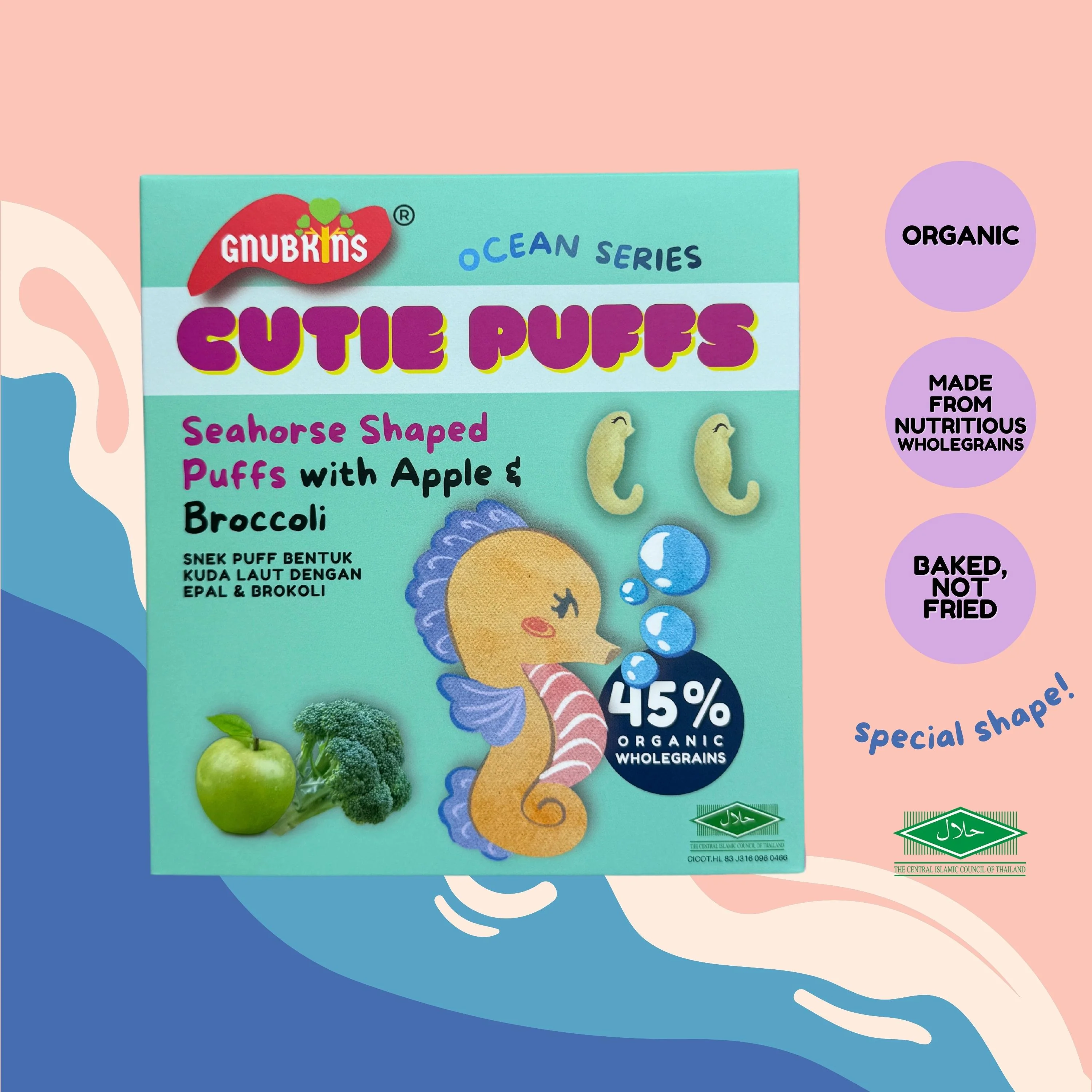 Gnubkins Cutie Puffs Seahorse Shaped With Apple & Broccoli-Bebehaus