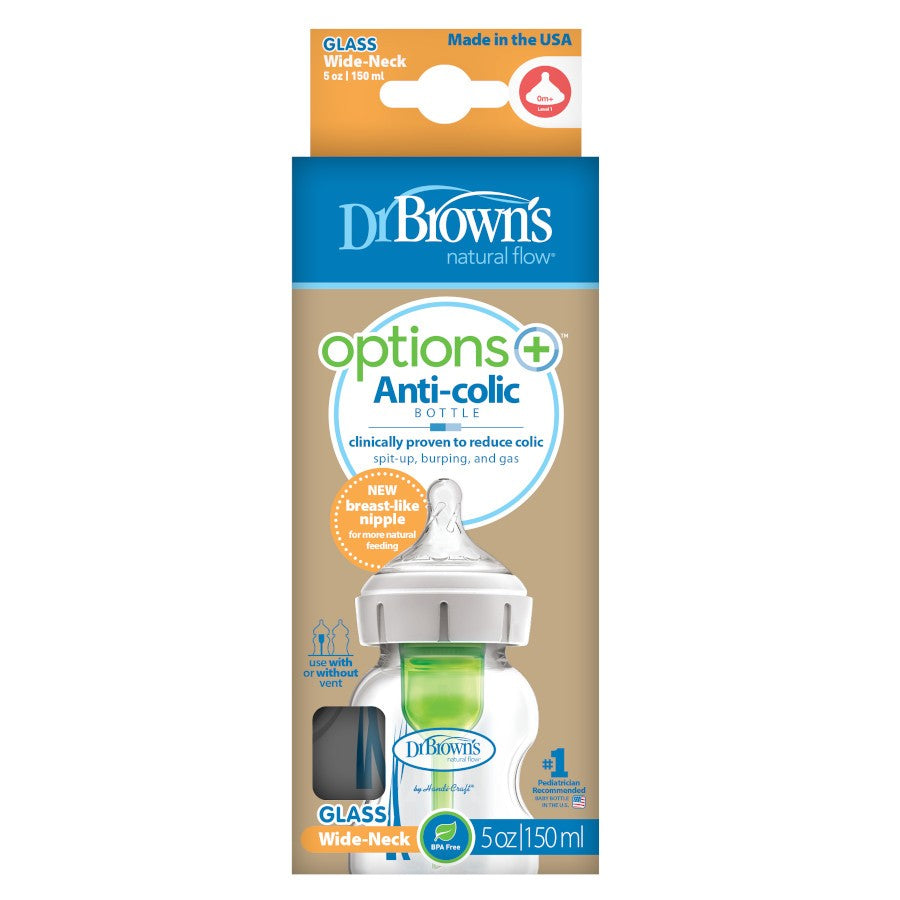 Dr. Brown's Natural Flow® Options+™ Anti-colic Baby Bottle (Glass/ Wide-Neck)-Bebehaus
