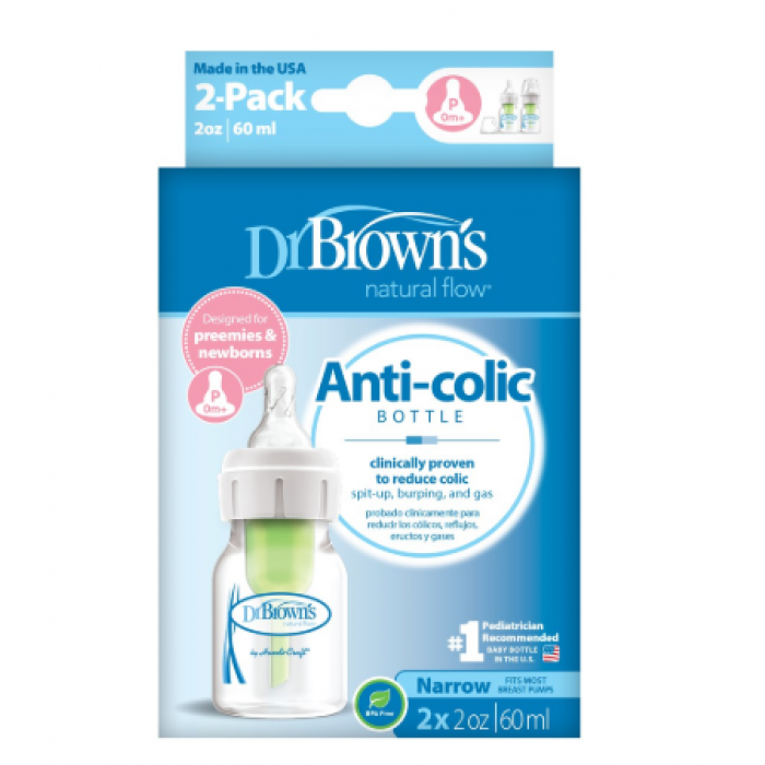 Dr. Brown's Natural Flow® Options+™ Anti-Colic Baby Bottle 2oz/60ml 2-pack with Preemie nipple-Bebehaus