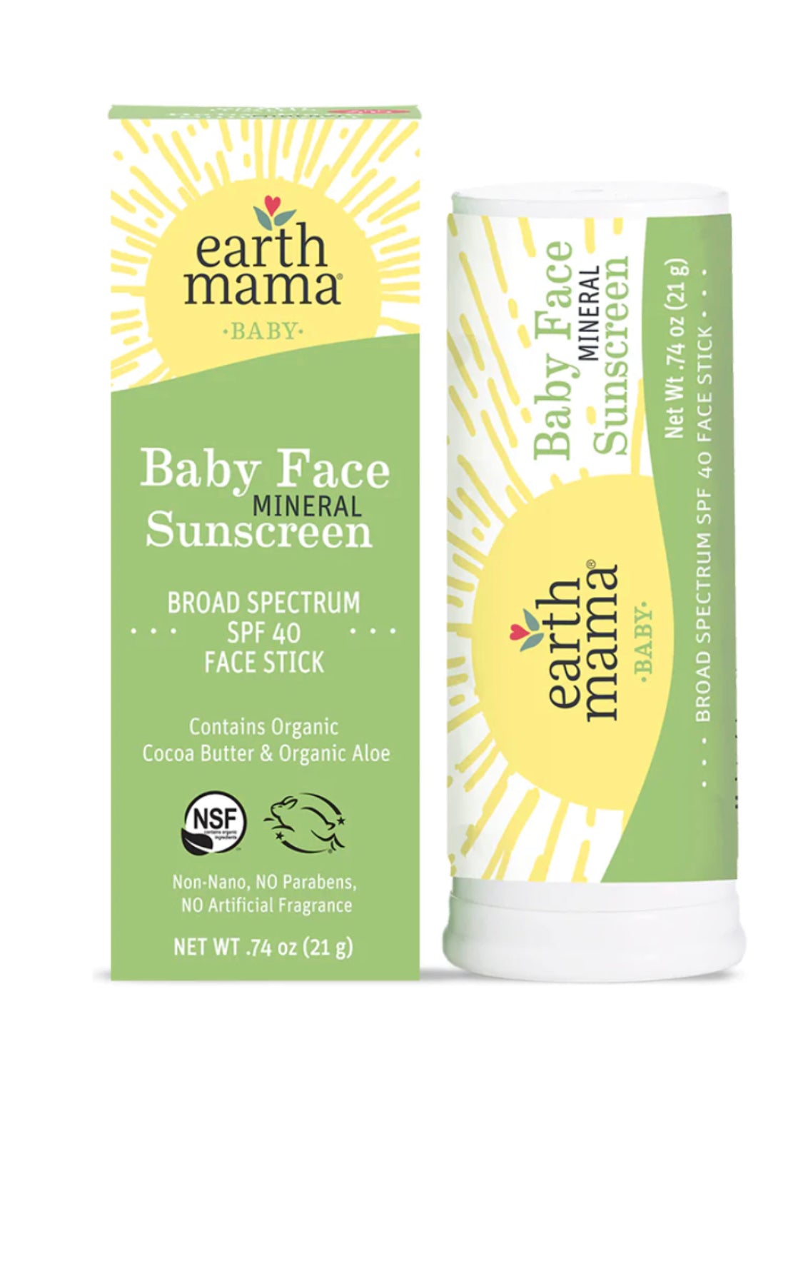 Earth Mama Baby Face Mineral Sunscreen Face Stick SPF 40 (21.g)-Bebehaus