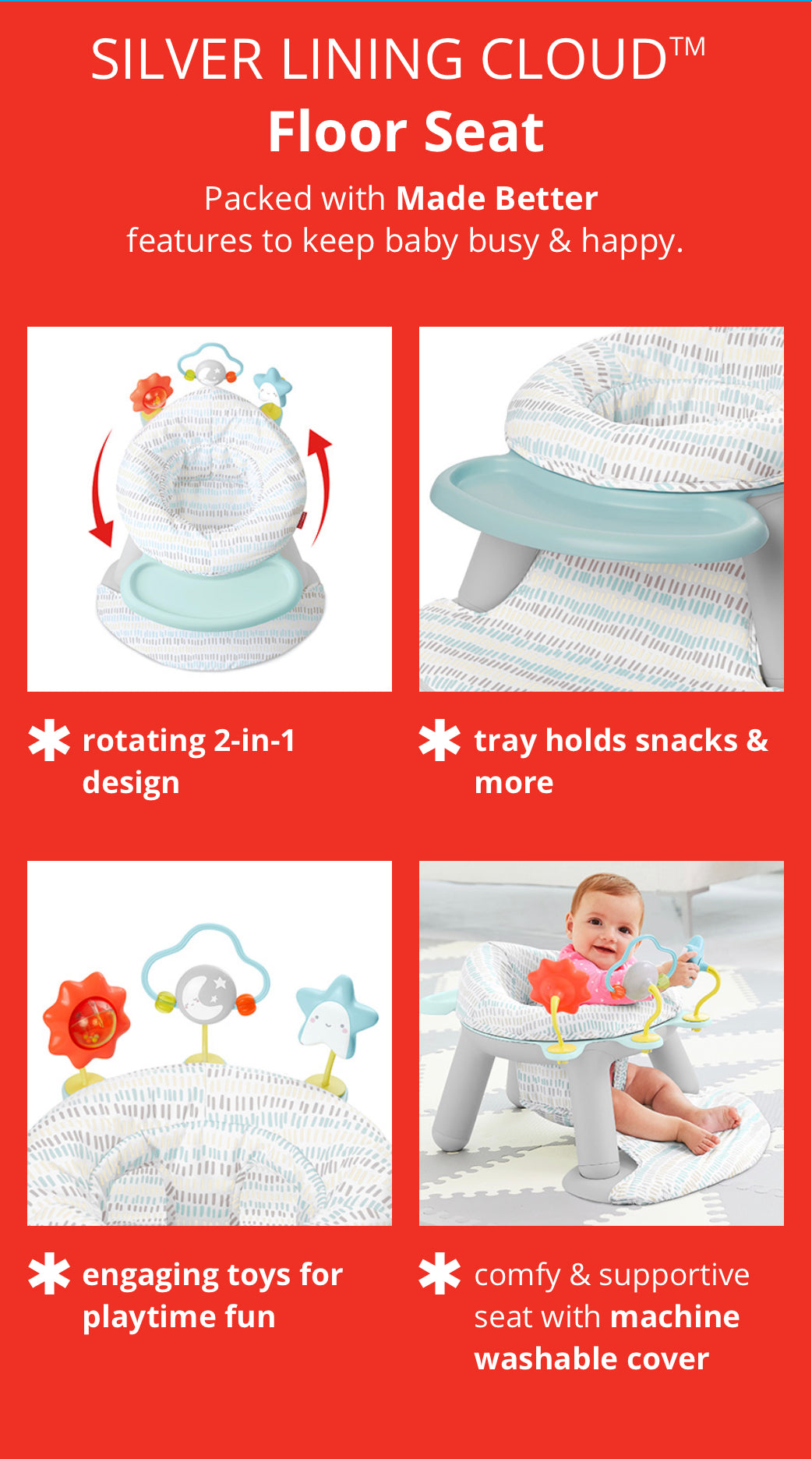 Skip Hop Silver Lining Cloud 2 In 1 Activity Floor Seat-Bebehaus