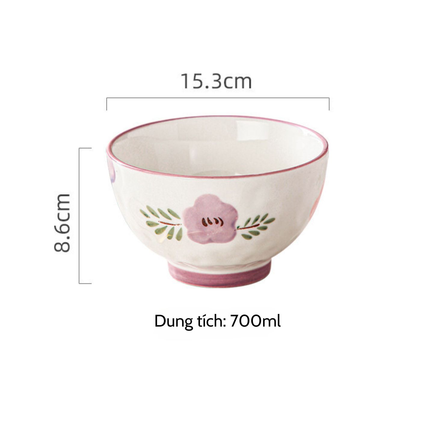 Bát canh nhỡ hoa tím 15.3x8.6cm (700ml)