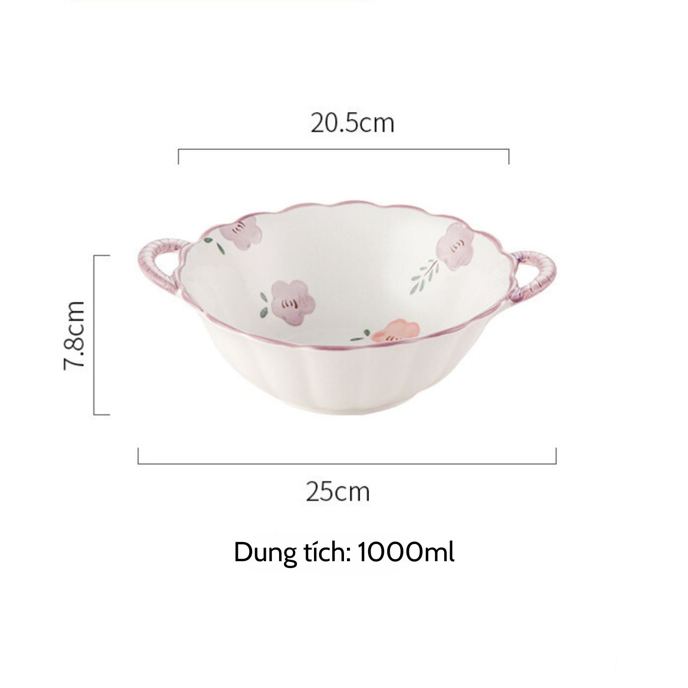 Bát canh 2 quai hoa tím 20.5x7.8cm (1000ml)