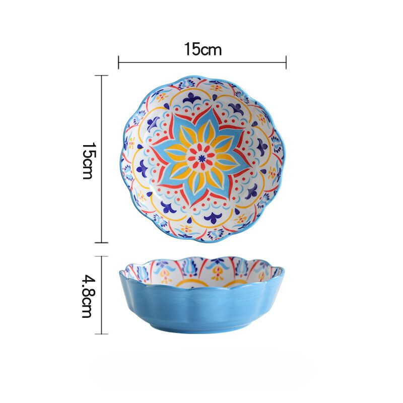 Bát viền cánh hoa bohemian hoa xanh khắc 15x4.8cm