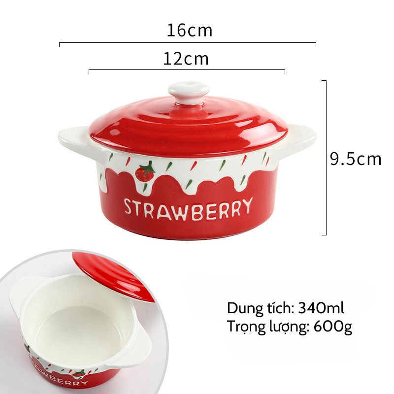 Bát súp 2 quai kem dâu chảy 340ml