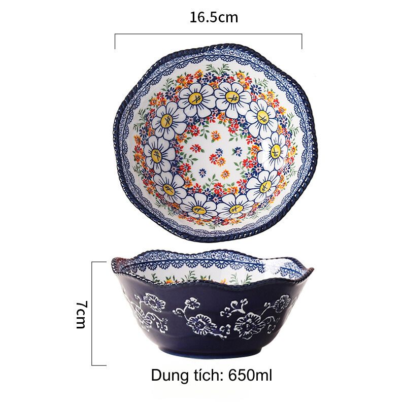 Bát trộn viền hoa cúc xanh 16.5x7cm (650ml)