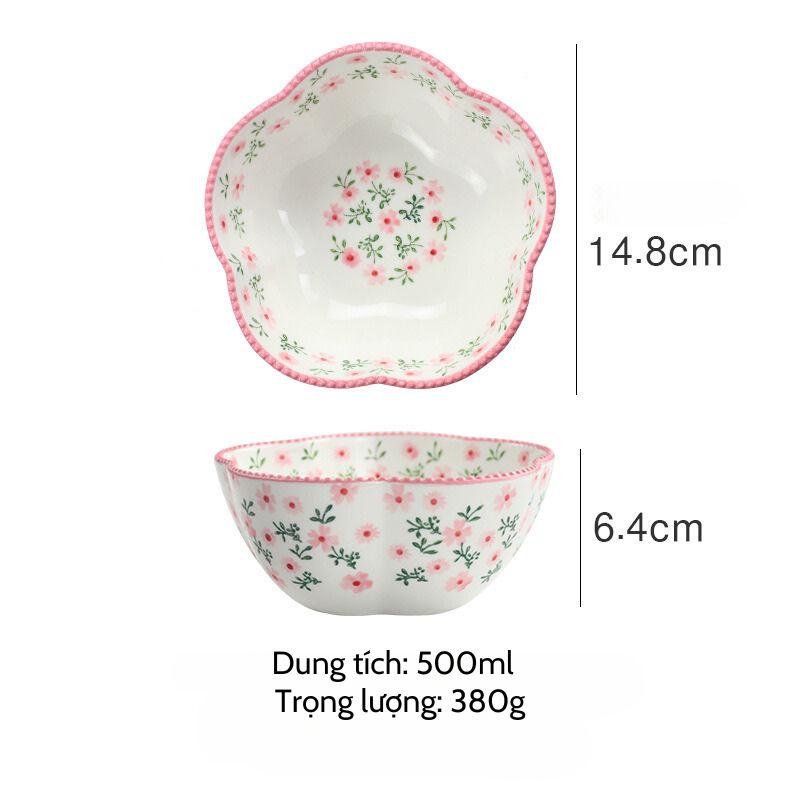Bát hoa 5 cánh hoa nhí hồng 500ml