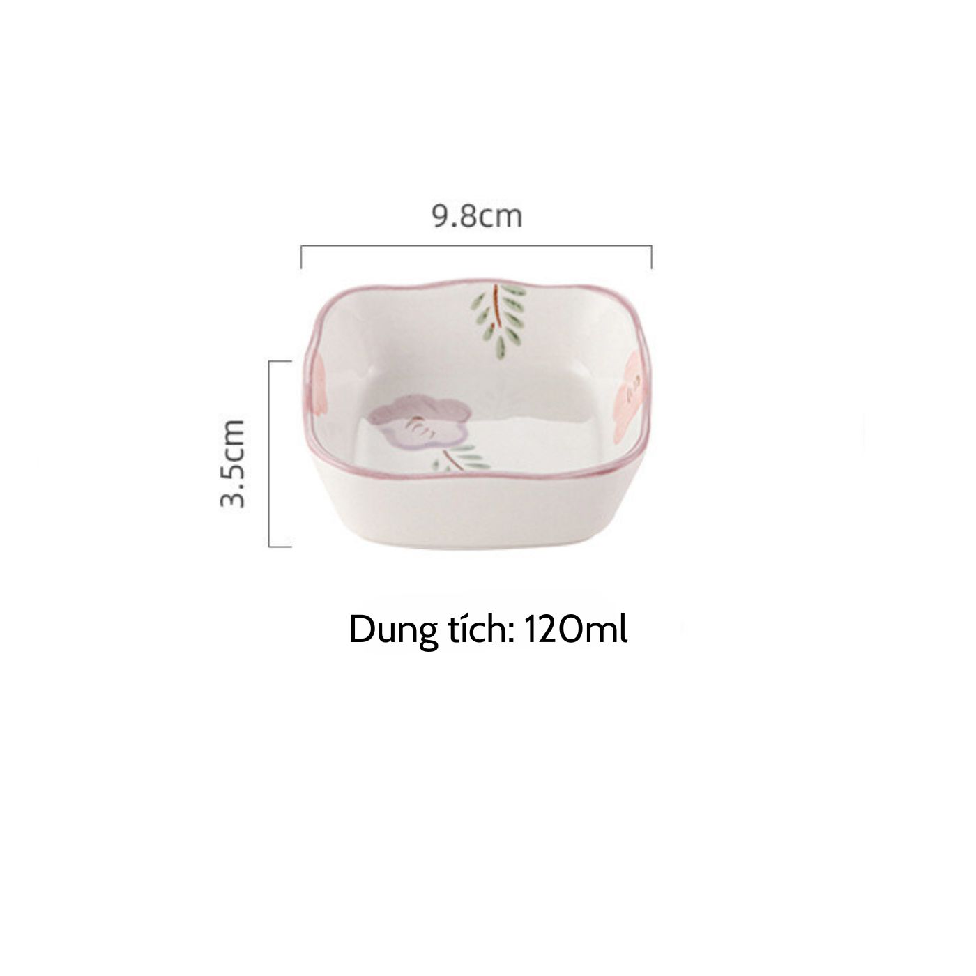 Bát chấm vuông hoa tím 9.8x3.5cm (120ml)