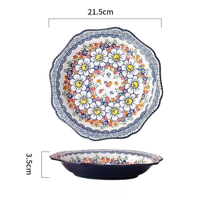 Đĩa sâu lòng hoa cúc xanh 21.5x3.5cm