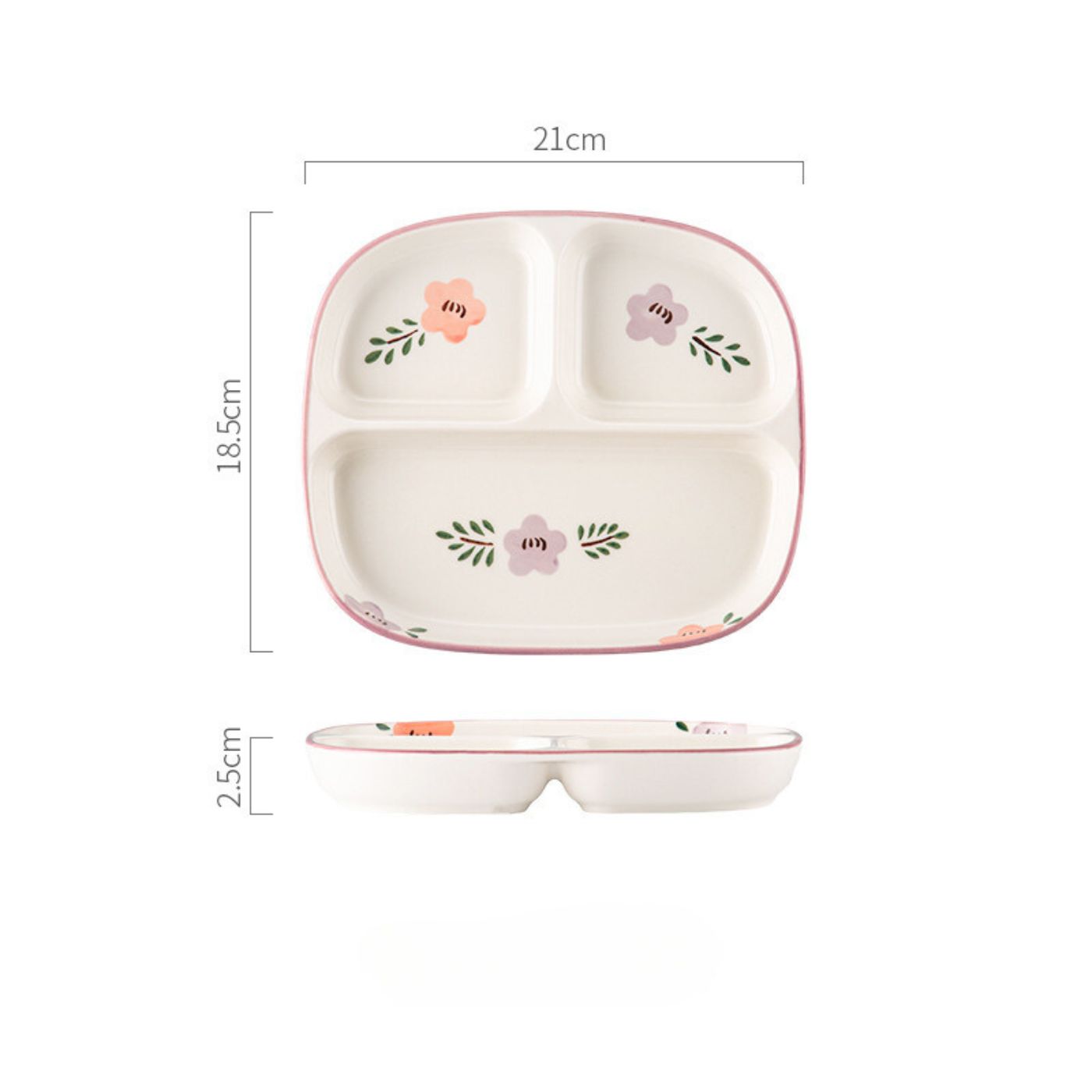 Khay 3 ngăn hoa tím 21x18.5x2.5cm