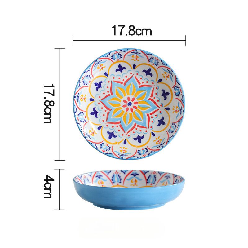 Đĩa sâu lòng bohemian hoa xanh khắc 18x4cm