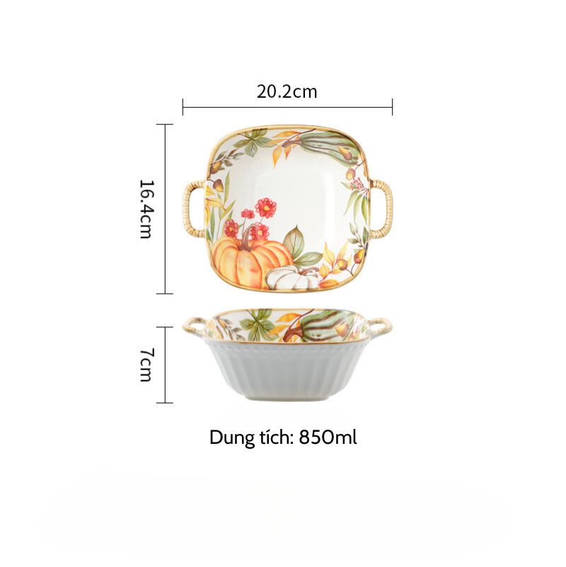 Bát vuông bí ngô 2 tai 16.4x20.2x7cm