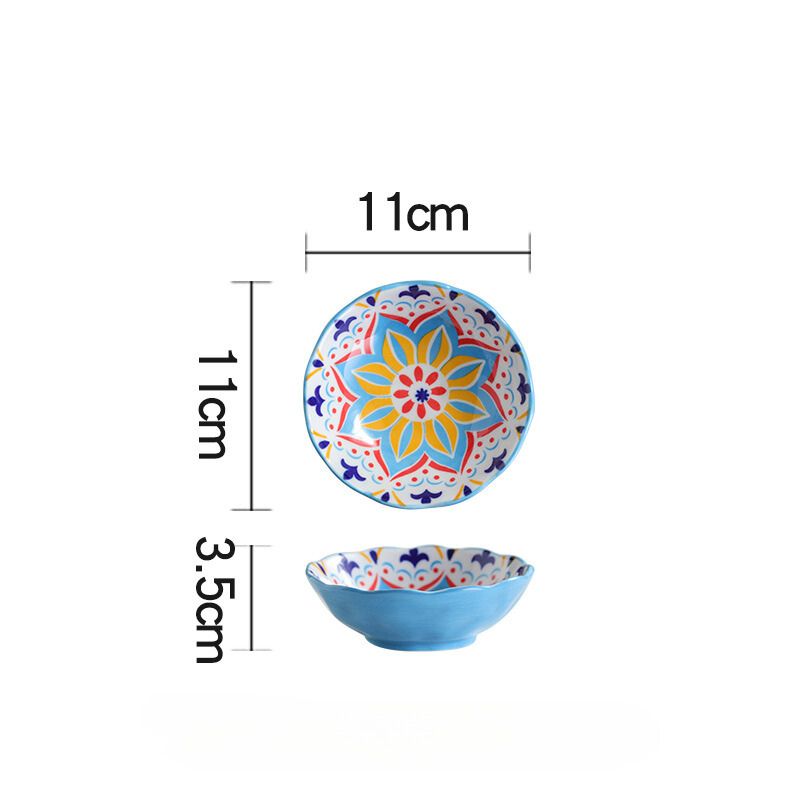 Đĩa chấm bohemian hoa xanh khắc 11x3.7cm/180ml